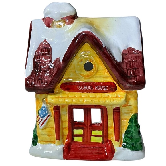 Christmas Village Vintage Candle Burner Holders Schoolhouse Home Set of 2 - Picture 10 of 16